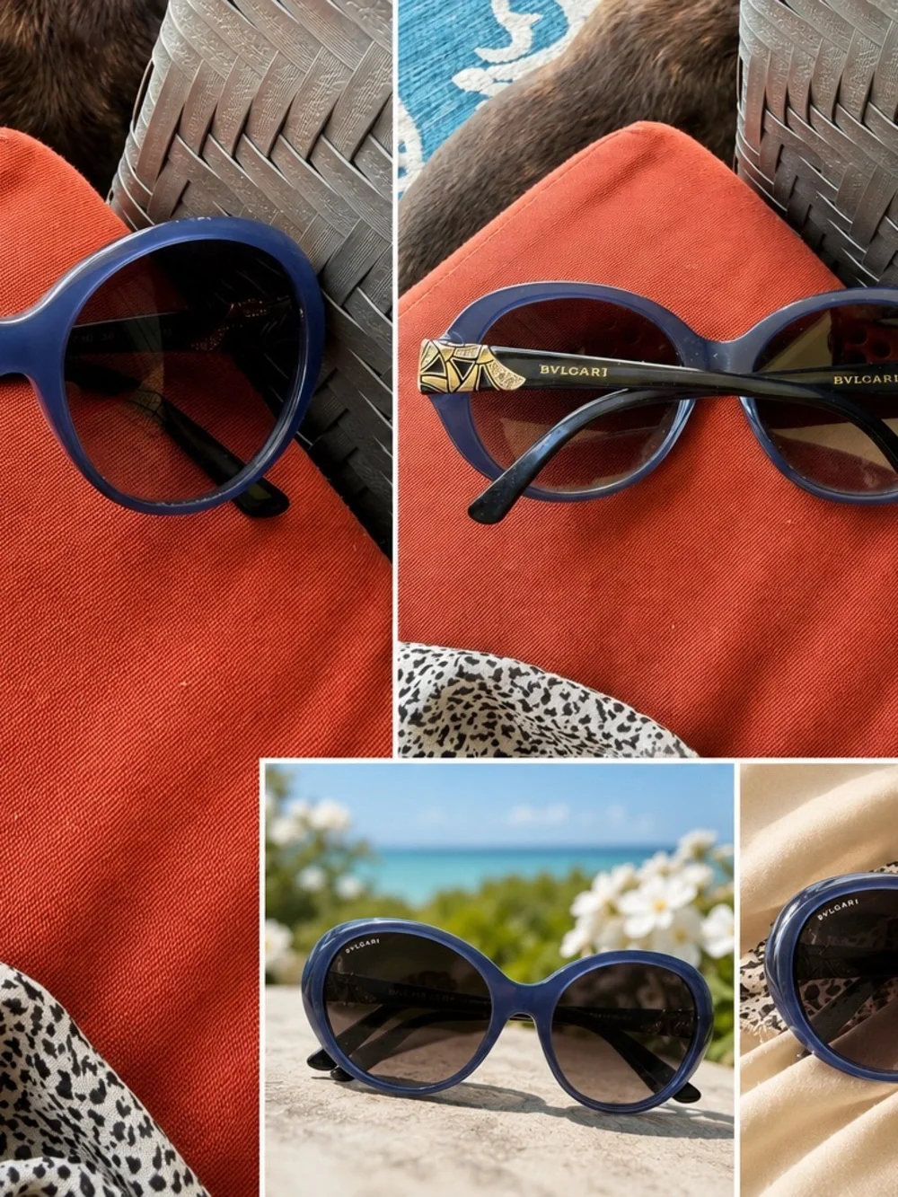 Bulgari Women's Blue Oval Sunglasses with Dark Lenses
